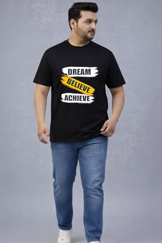 THE SOUTH STORE Men's Black Round Neck Half Sleeve Printed Plus Size T-Shirt | Believe