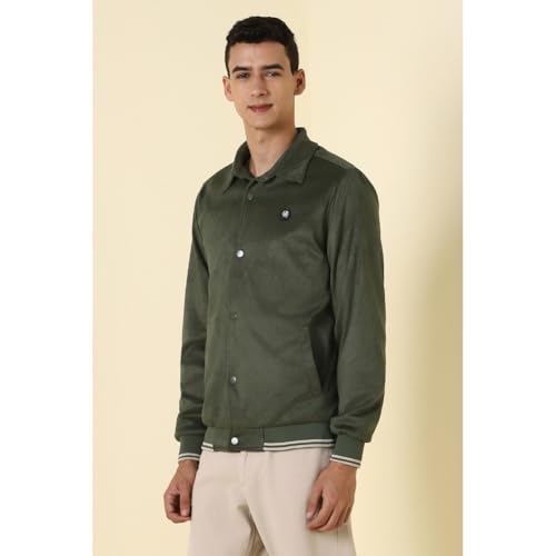 Allen Solly Mens solid varsity jacket with shirt collar