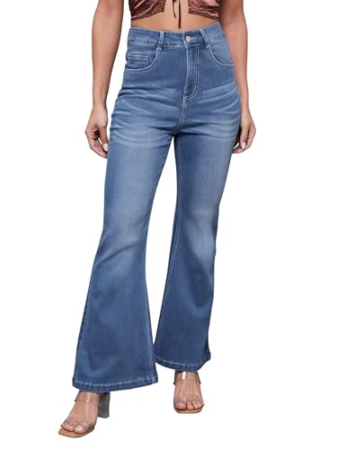 Miss Chase Women's Bootcut High Rise Clean Look Regular Stretchable Denim Jeans (MCSS24DEN79-02-824-38, Lagoon Blue, 38)