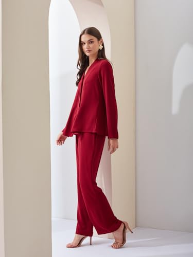 Latin Quarters Women Solid Red Full Sleeves V-Neck High Rise Casual Co-ord Set (in, Alpha, M, Regular)