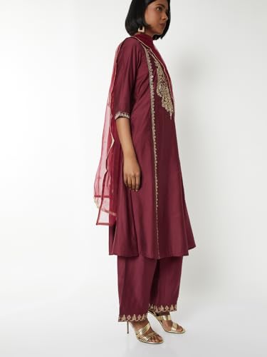Max Women Embroidered A-line Kurta Set (Red_S)