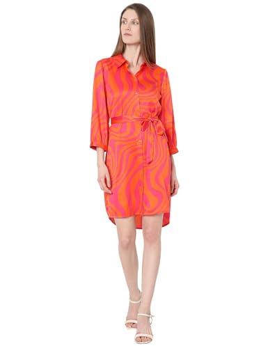 VERO MODA Women Abstract Print Orange Polyester Mini Length Regular Fit Dress