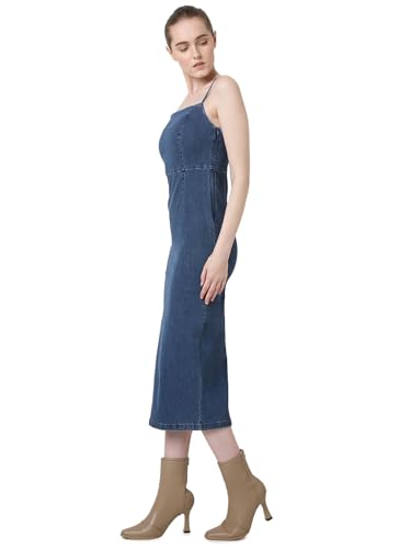 VERO MODA Women Embroidered Beige Cotton Above Knee Length A-Line Dress