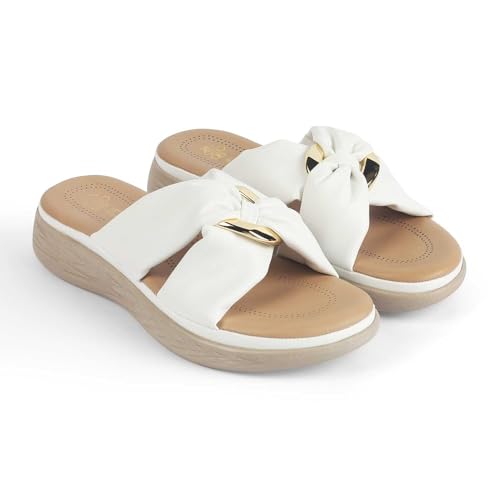 tresmode HAS Women's Wedges Sandals Platform Heels White, 5 UK / 38 EU - Round Open Toe Comfortable Soft Footwear