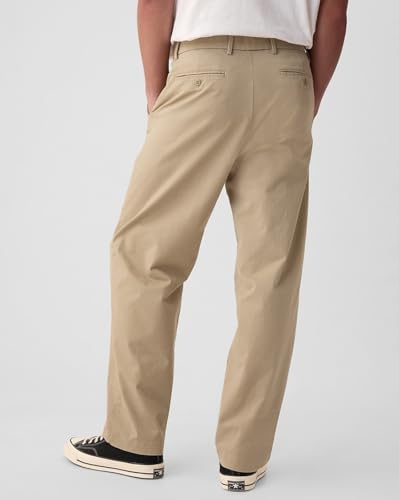GAP Men Regular Fit Flat-Front Trousers, Khaki, 36/32