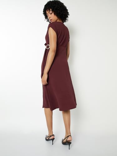 Max Women's Cotton Blend A-Line Below The Knee Dress (SR3514B_Maroon
