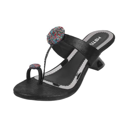 Metro Women Black Faux Leather Fashion Heel Slip-on Sandal UK/2.5 EU/35(35-814)