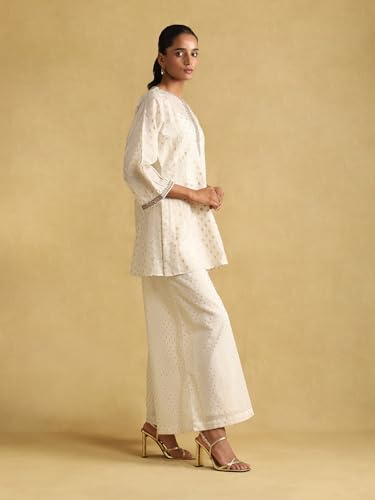 Ritu Kumar Off White Embroidered Ensemble Kurti With Dhoti Pant And Inner