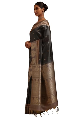 Soch Womens Grey Tussar Zari Woven Saree