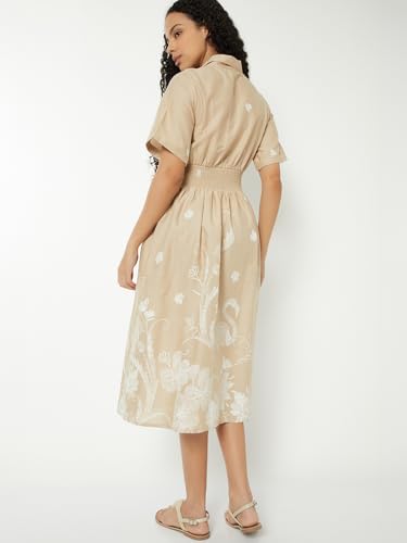 Max Women Printed A-line Shirt Dress (Beige_M)