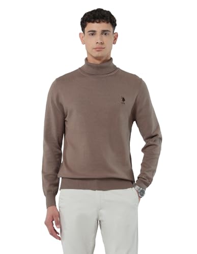 U.S.Polo Association Men's Turtleneck Regular Fit Sweater Light Brown