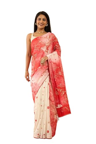 Taneira Women Red Pure Silk Cotton Embroidered Saree with Unstitched Blouse Piece (SAPP01AA1370-Red)