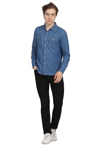 Levi's Men's Solid Slim Fit Shirt (002BT-0001_Blue