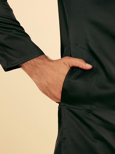 Manyavar Men's Satin Solid Kurta Pyjama Set (Black,XXXL)