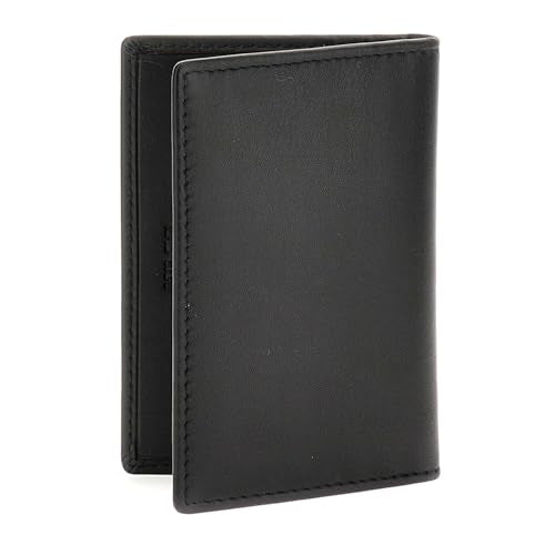 GUESS Black Solid Leather Firenze Flat Card Holder