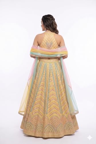 Kuber Enterprise Women's Yellow Embroidery Work Stitched Lehenga With Unstitched Blouse and Dupatta(YELLOW-V3-336)