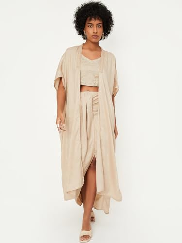 Max Women's Polyester Casual Shrug (EF46016_Beige