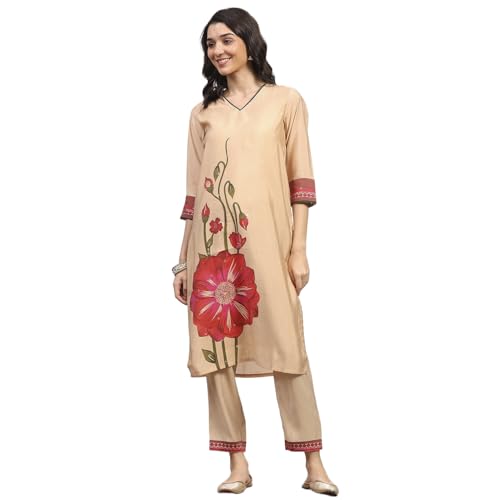 Rangriti Women Gold Viscose Blend Printed Straight Kurta_36