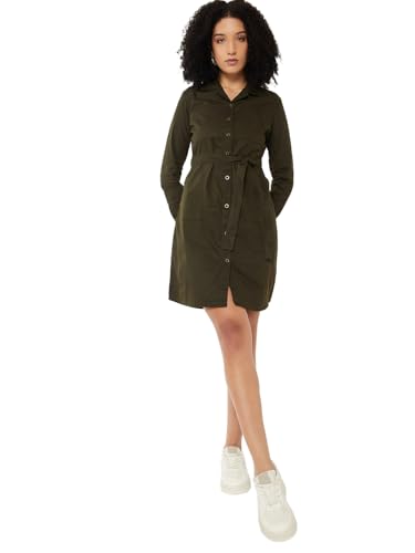 Max Women Solid Shirt Dress(Green_XL)