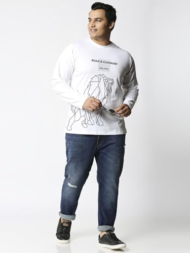 Bewakoof Men's Graphic Print Regular Fit Full Sleeve Round Neck Cotton Plus Size T-Shirt_694280_White_6XL