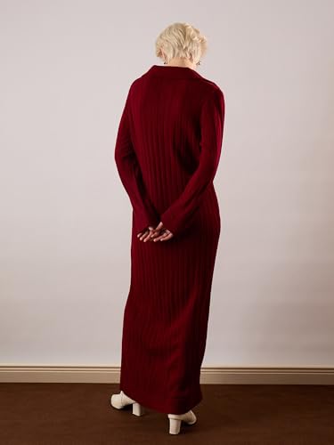 Sassafras Women Maroon Acrylic Wool Collar Midi Dress M