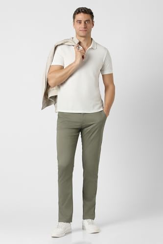 Men Olive Textured Slim Fit Casual Trousers