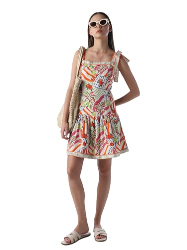 ONLY Women's Abstract Print Fit and Flare Multicolor Dress