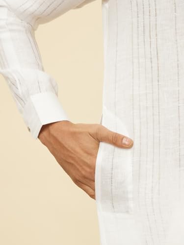 Manyavar White Linen Plain Kurtas