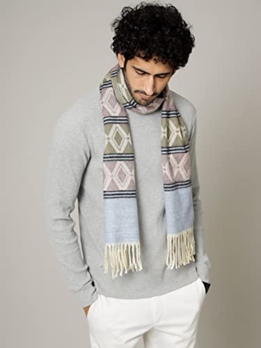 Ravaiyaa - Attitude is everything Men's Pure Wool Muffler, Winter Scarf Neck Wrap Diamond Pattern Stylish Muffler (Purple & Light Brown)