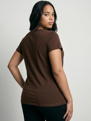 Max Women Embroidered T-Shirt (Brown_XL)