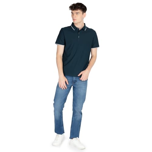 Status Quo Mens Solid Polo Collar T-Shirt | Polo Collar | Nylon Blend | Regular Fit | Navy | XL Size