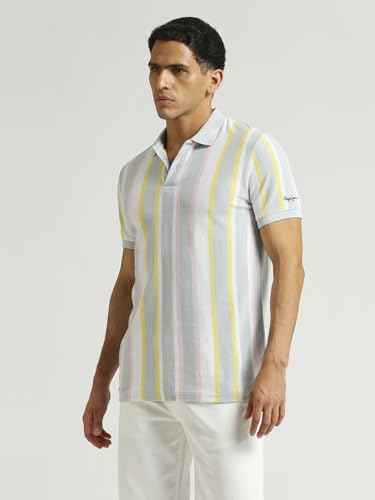 Pepe Jeans Men's Striped Regular Fit T-Shirt (PM542194_Sky Blue
