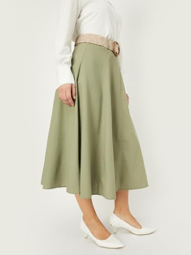 Max Women Solid A-line Belted Skirt (Green_XS)