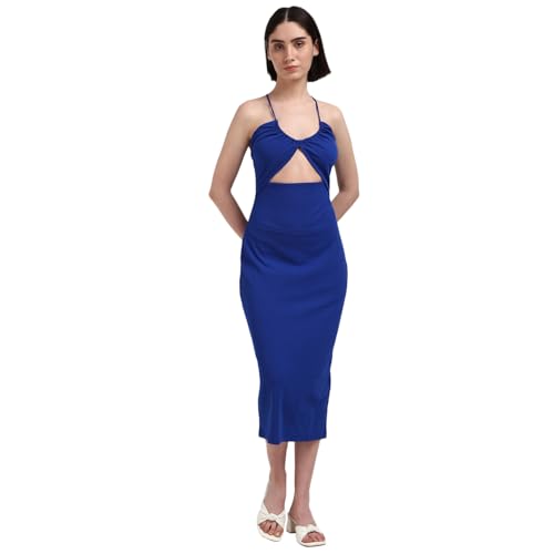Calvin Klein Department2158 Polyester Bodycon Mid-Calf Length Dress (J20J223514C86_Sapphire Blue_S)