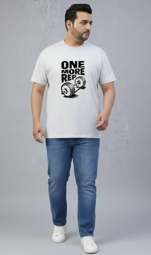 THE SOUTH STORE Men's Grey Melange Round Neck Half Sleeve Printed Plus Size T-Shirt | One More Rep