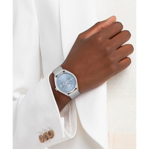 Lacoste Atena Qtz Multifunction Blue Round Dial Silver Mesh Bracelet Watch for Women- 2001497