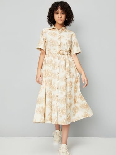 Max Women's Pure Cotton Modern Midi Dress (MDDRS51014C_Off White