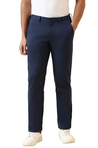Men Navy Solid Casual Trousers
