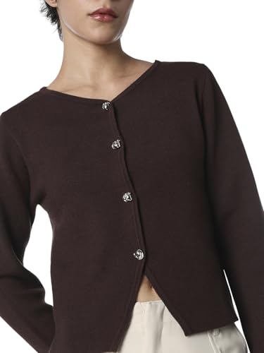 ONLY Women's Solid Regular Fit Dark Brown Sweater