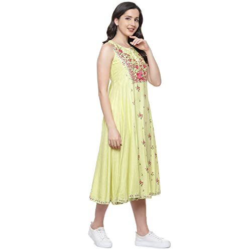 BIBA Women's Ethnic Lime Rayon Ethnic Wear Dress (Size_2XL)