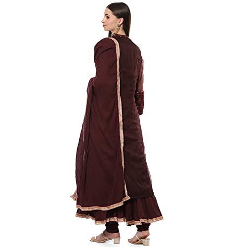 BIBA WOMEN EMBROIDERY LAYERED SALWAR KURTA DUPATTA(SKD8281_WINE_32)