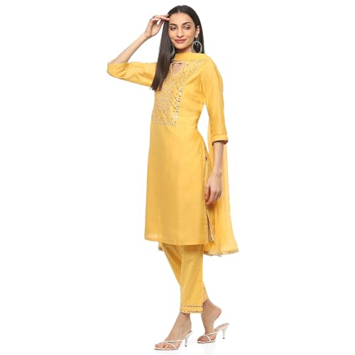 BIBA WOMEN EMBROIDERY NARROW SALWAR KURTA DUPATTA(SKD7402E__34)