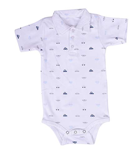 MOM'S HOME Baby's Organic Cotton T-Shirt Bodysuit with Dot, Car, Blue (Multicolour, 3-6 Months) - Pack of 3