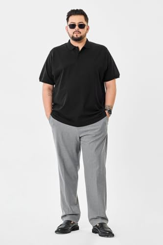 SNITCH Men Polo Plus Size T-Shirt | Solid Pattern with Buttoned Closure | Breathable & Stretchable Cotton Elastane Fabric | Casual Wear for Everyday Comfort | Black