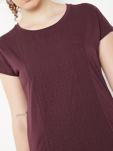 Max Women Embroidered Panel T-Shirt (Burgundy_L)