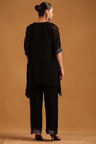 Soch Womens Black Georgette Embellished Kaftan Suit With Stone Work