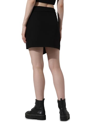 ONLY Women Solid Polyester Above Knee High Rise Black Wrap Skirt