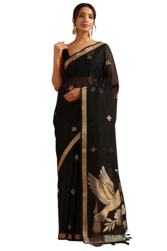 Soch Womens Black Organza Botanical Zari Woven Saree
