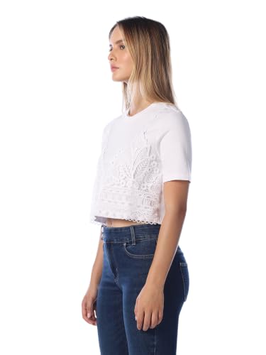ONLY Women's Self Design Regular Fit White T-Shirt