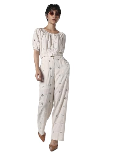 ONLY Women's Self Design Loose Fit High-Rise White Pants